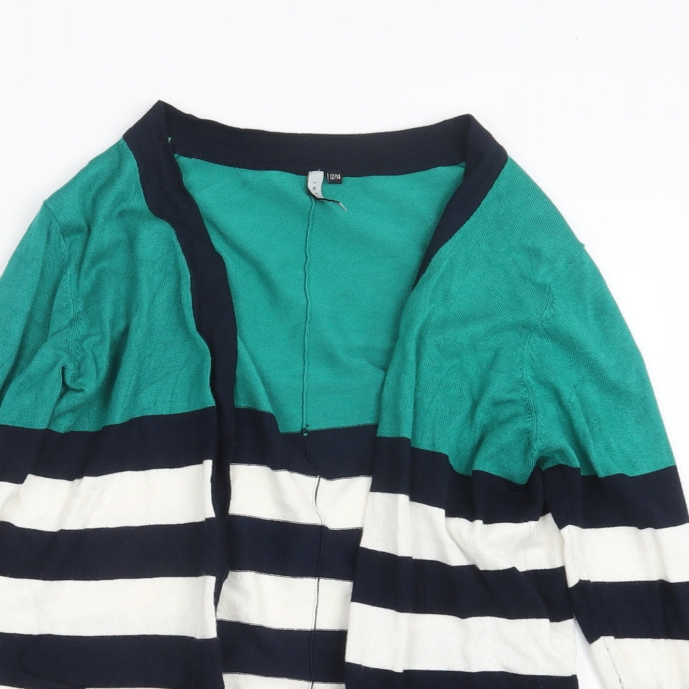 Intuition Womens White Striped Knit Cardigan Jumper Size 12