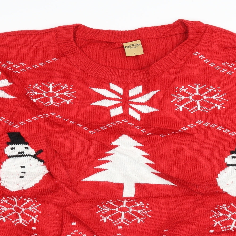 Oak Valley Mens Red Geometric Knit Pullover Jumper Size L  - Snowman
