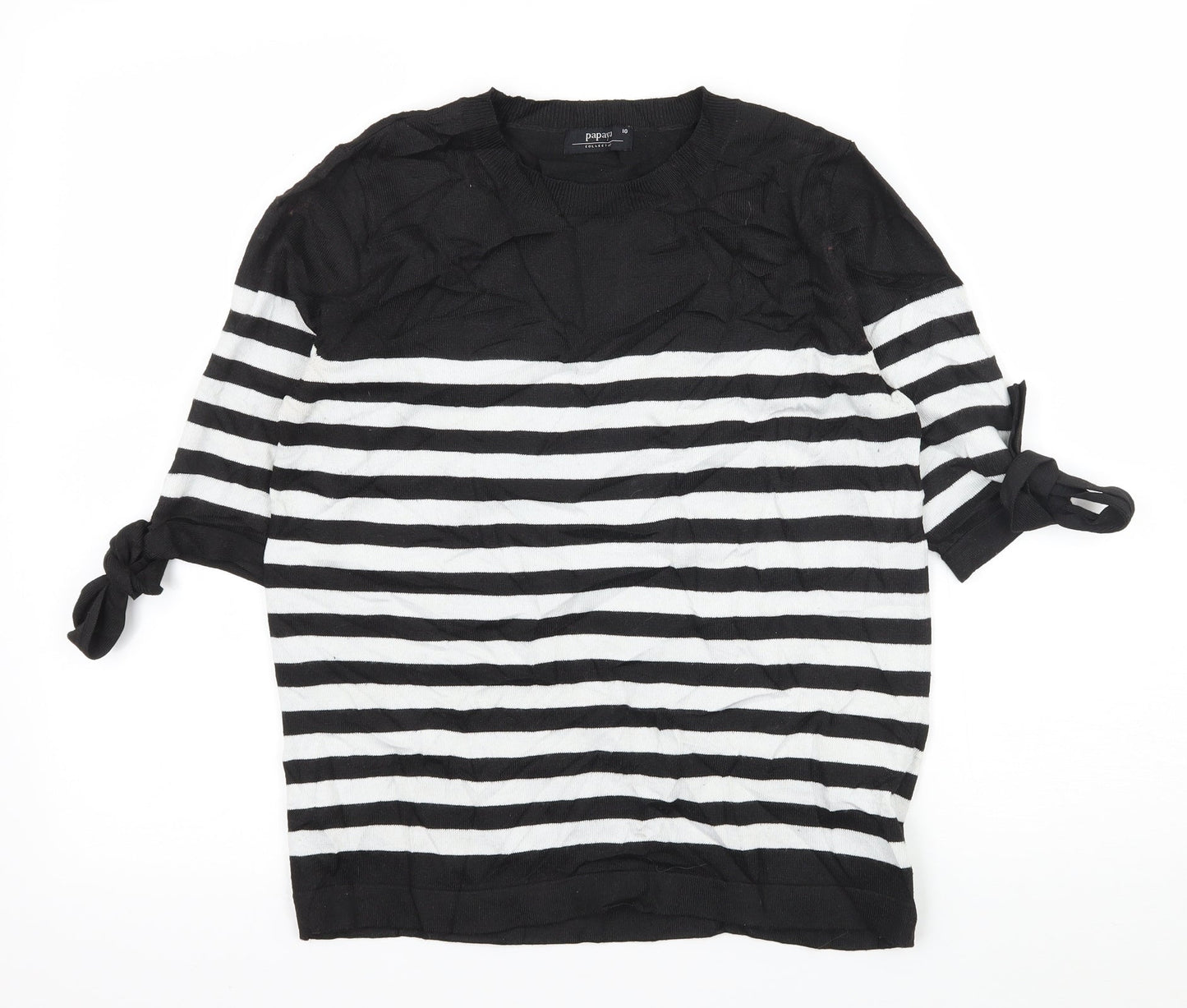 Papaya Womens Black Striped Knit Basic T-Shirt Size 10