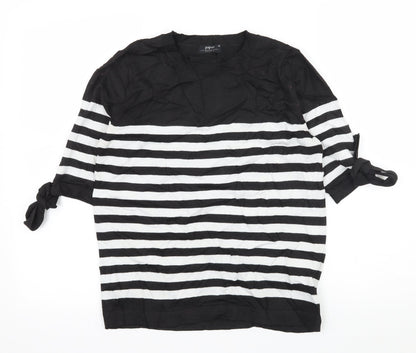 Papaya Womens Black Striped Knit Basic T-Shirt Size 10