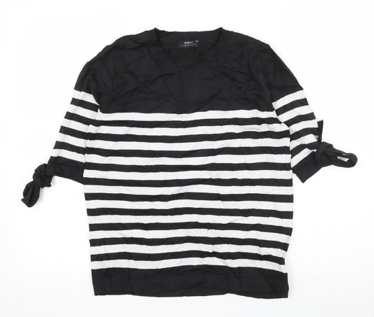 Papaya Womens Black Striped Knit Basic T-Shirt Size 10