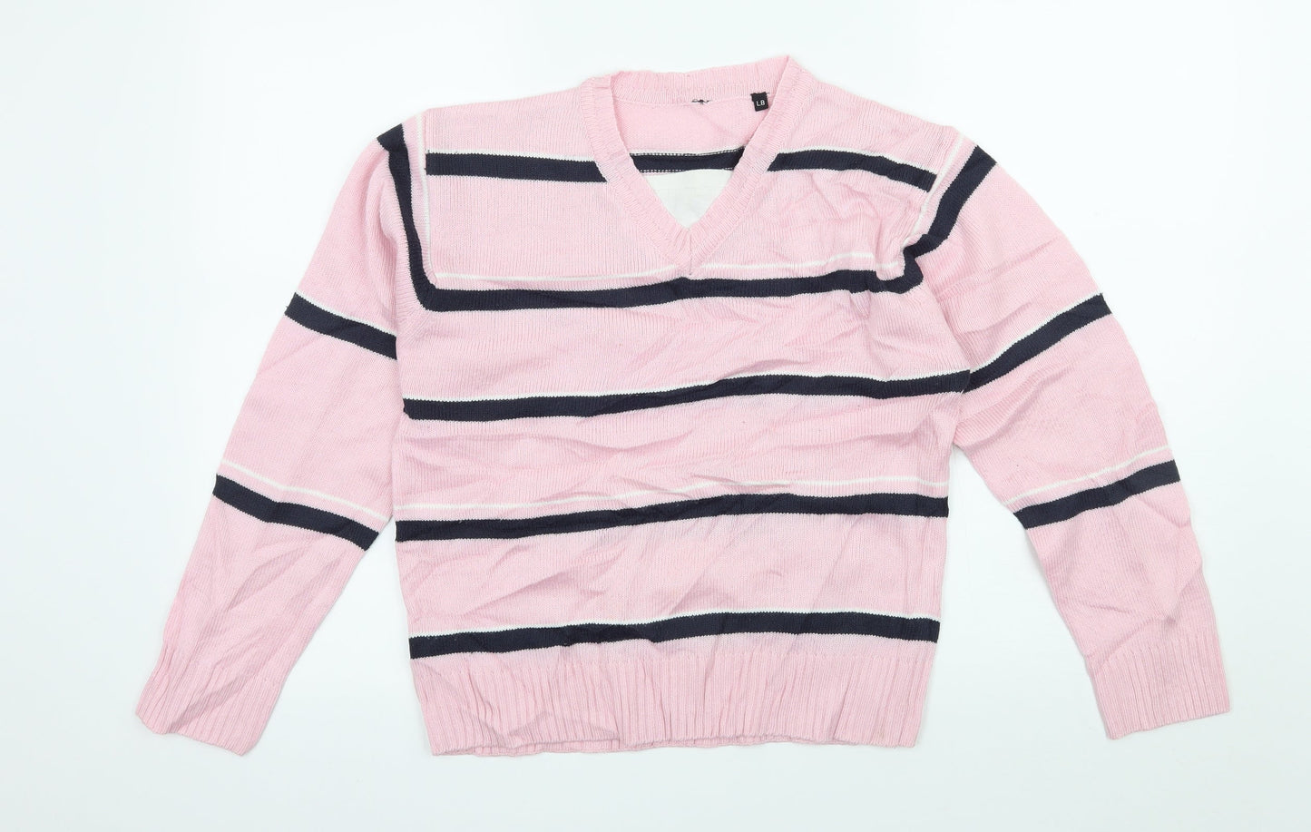 Preowrn Boys Pink Striped Knit Pullover Jumper Size L