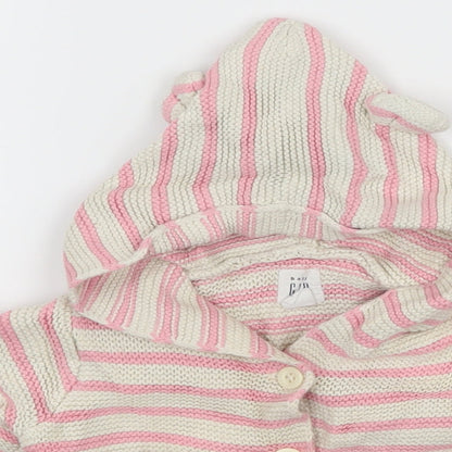 Gap Girls Ivory Striped Knit Cardigan Jumper Size 3-6 Months