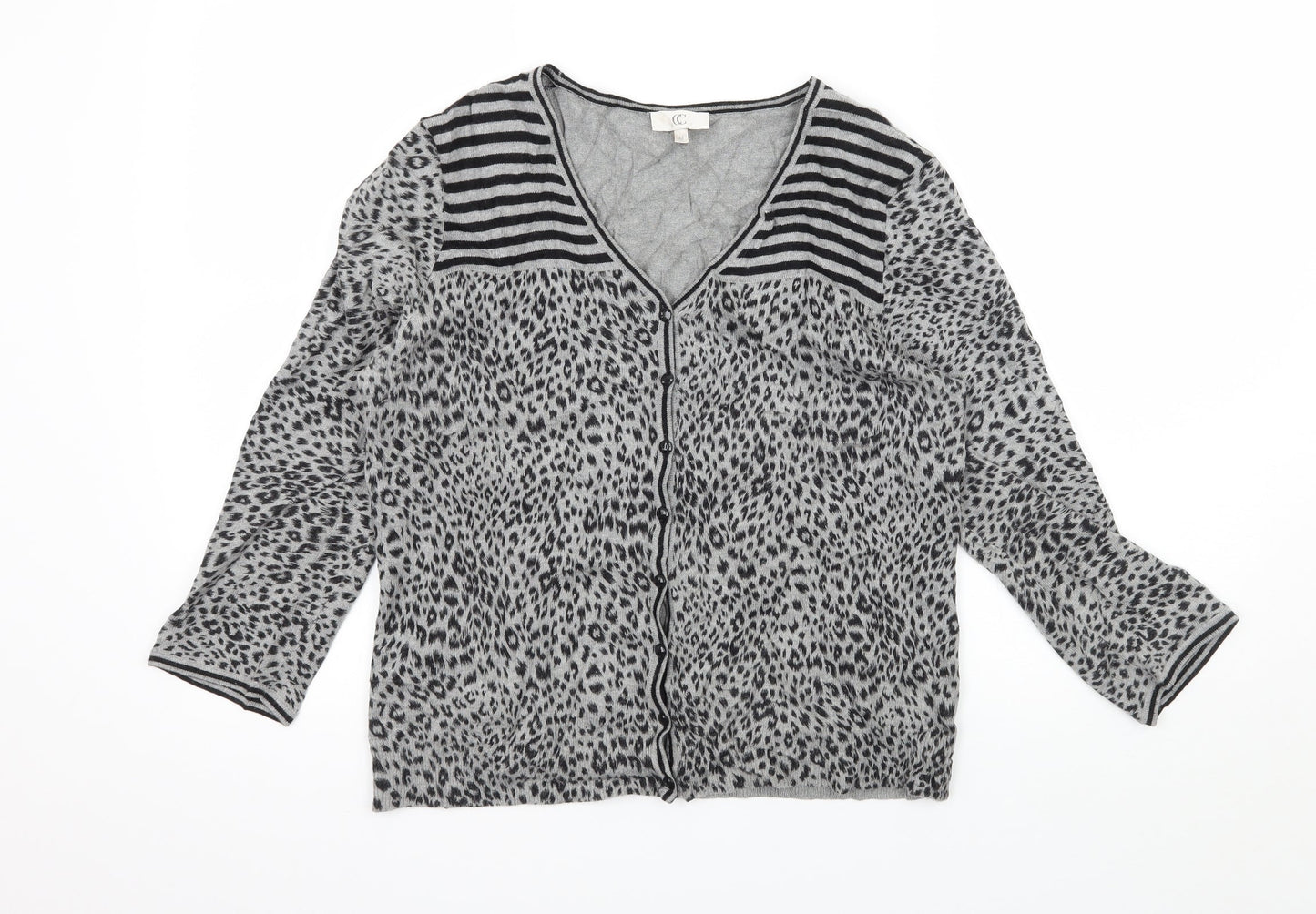 CC Womens Grey Animal Print Knit Cardigan Jumper Size M