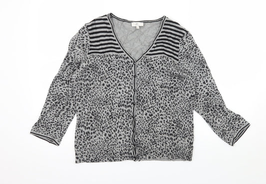 CC Womens Grey Animal Print Knit Cardigan Jumper Size M