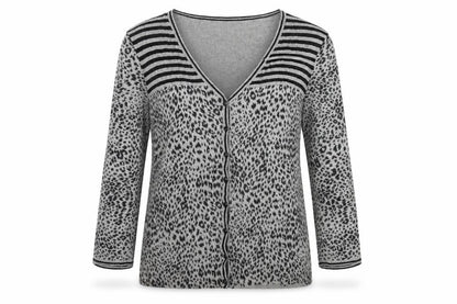 Country Casuals Womens Grey Animal Print Knit Cardigan Jumper Size M