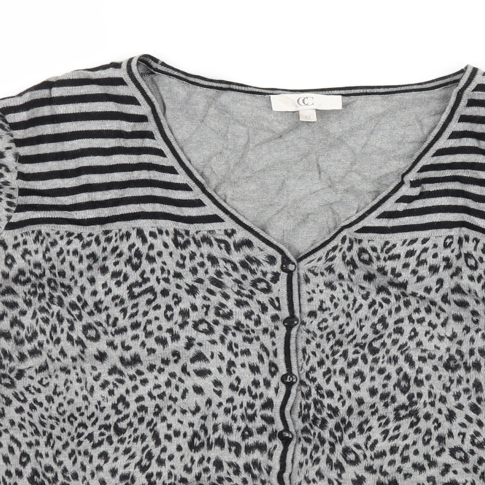 CC Womens Grey Animal Print Knit Cardigan Jumper Size M
