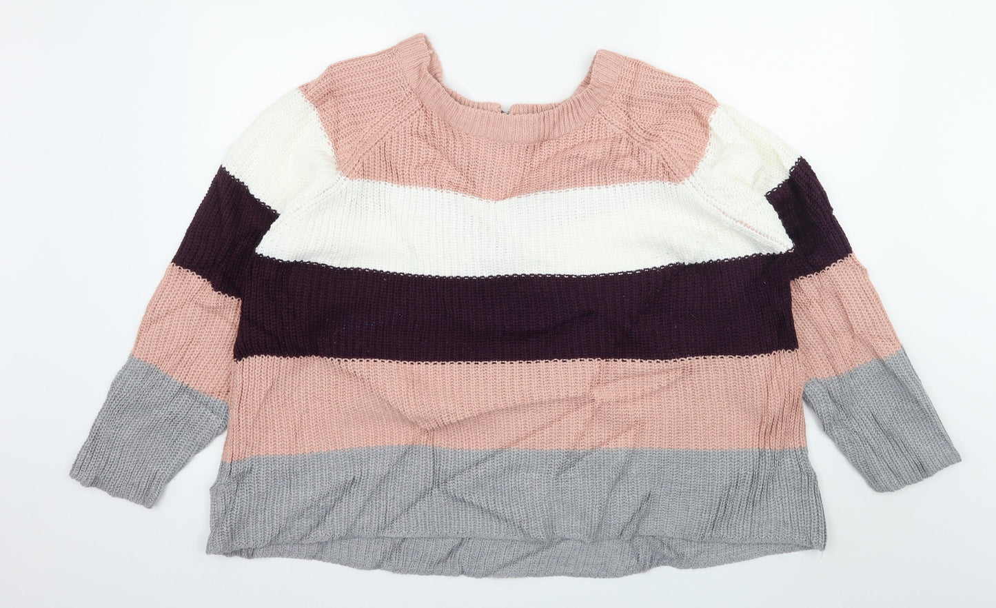 Intuition Womens Pink Striped Knit Pullover Jumper Size 18