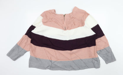 Intuition Womens Pink Striped Knit Pullover Jumper Size 18