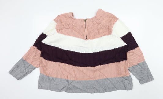 Intuition Womens Pink Striped Knit Pullover Jumper Size 18