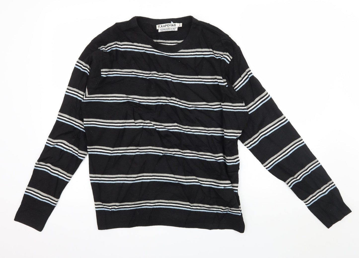 Rapid Fire Mens Black Striped Knit Pullover Jumper Size S