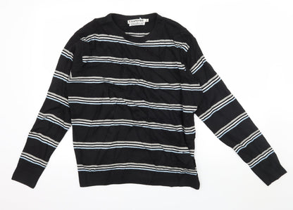 Rapid Fire Mens Black Striped Knit Pullover Jumper Size S