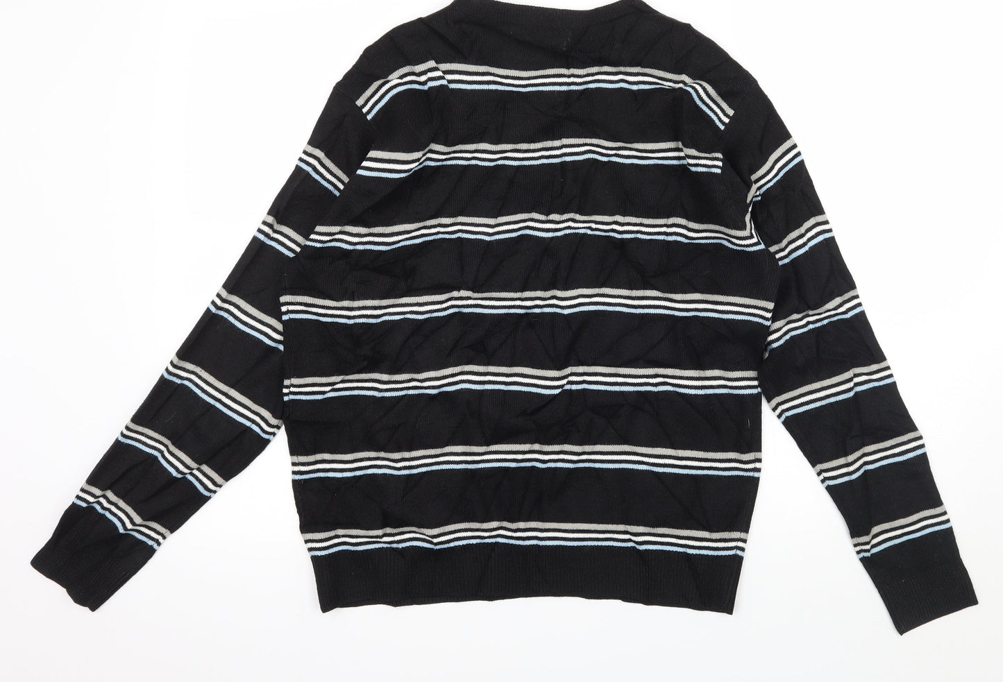 Rapid Fire Mens Black Striped Knit Pullover Jumper Size S