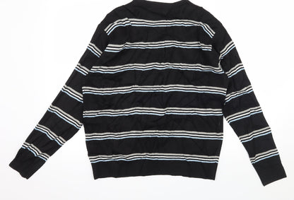 Rapid Fire Mens Black Striped Knit Pullover Jumper Size S
