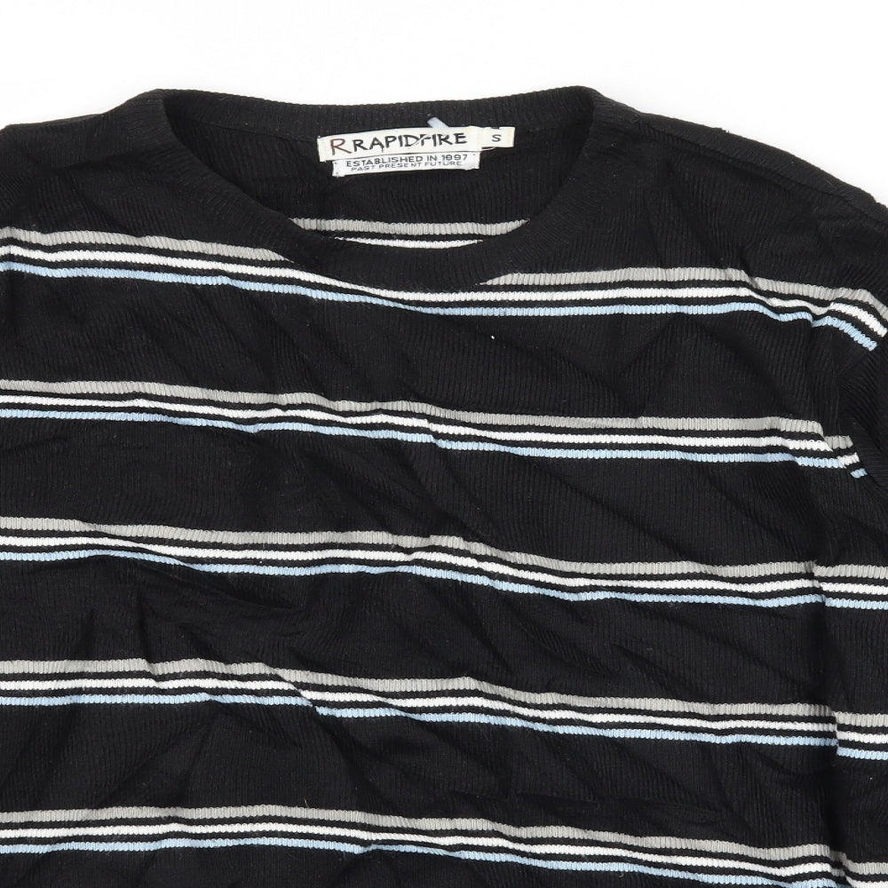 Rapid Fire Mens Black Striped Knit Pullover Jumper Size S