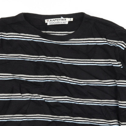 Rapid Fire Mens Black Striped Knit Pullover Jumper Size S