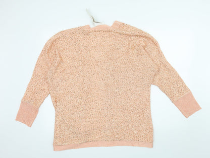 Womens UK Size 16 Note Orange Cardigan Jumper