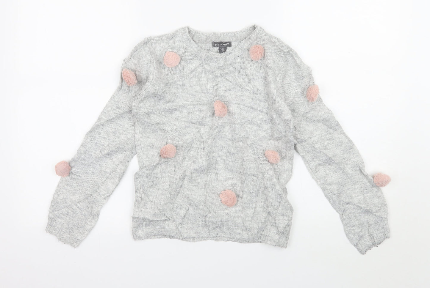 Primark Girls Grey Polka Dot Knit Pullover Jumper Size 7-8 Years