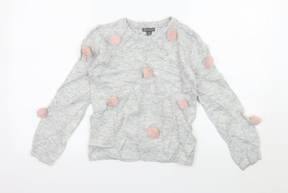 Primark Girls Grey Polka Dot Knit Pullover Jumper Size 7-8 Years