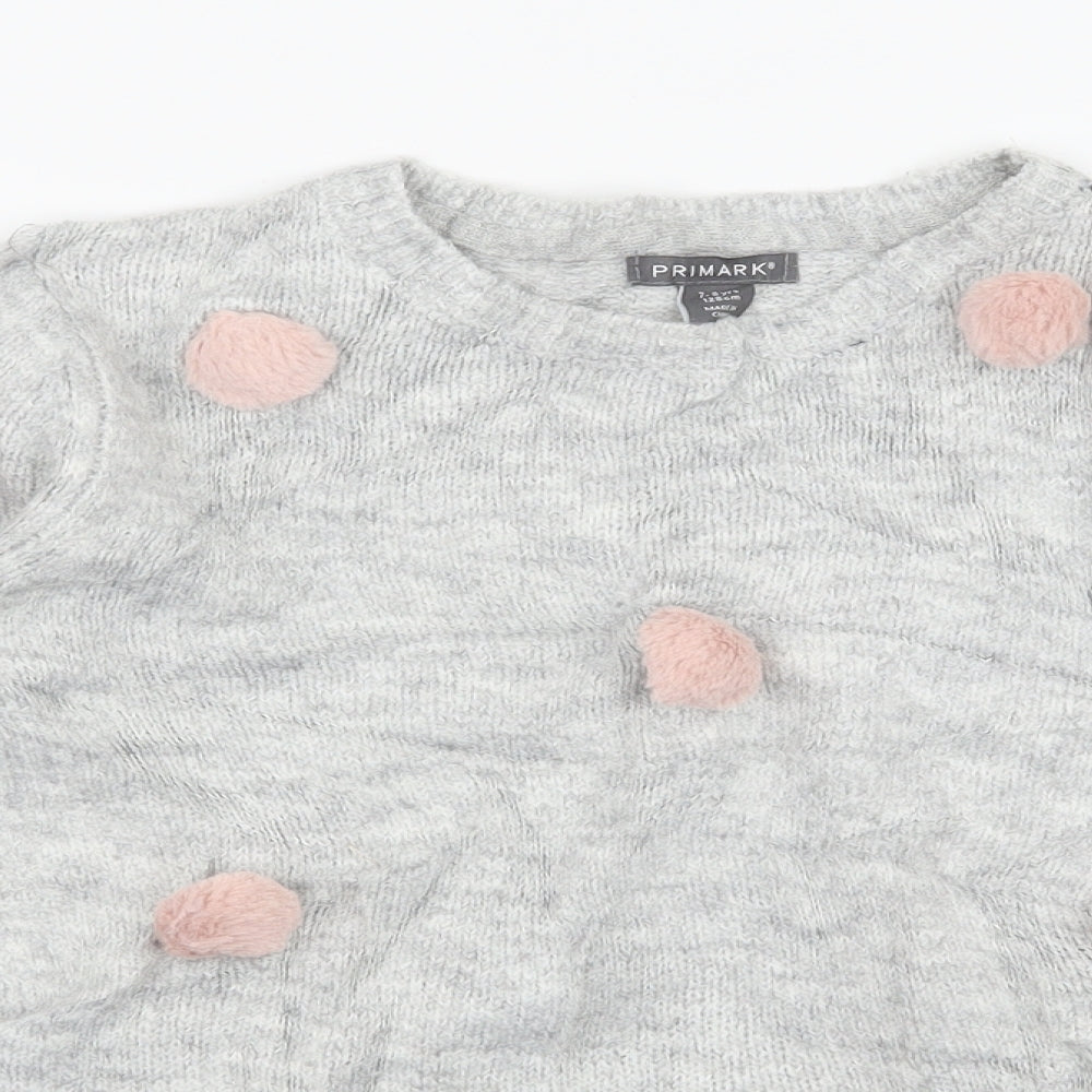 Primark Girls Grey Polka Dot Knit Pullover Jumper Size 7-8 Years