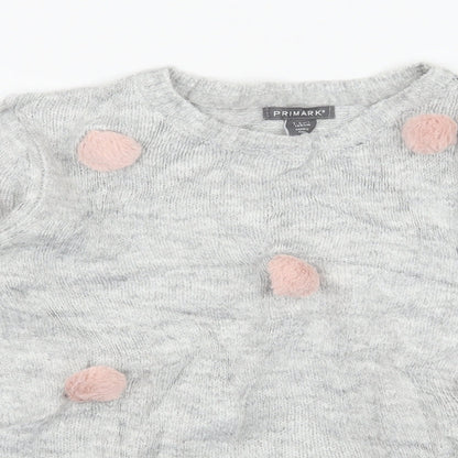 Primark Girls Grey Polka Dot Knit Pullover Jumper Size 7-8 Years