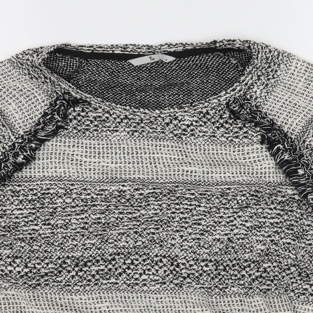 TU Womens Grey Striped Knit Cardigan Jumper Size 14