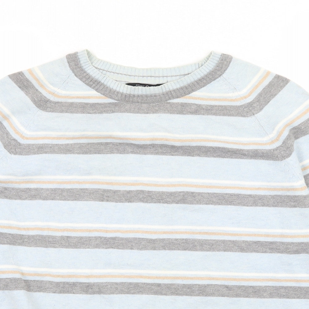 Officers Club Mens Blue Striped Knit Pullover Jumper Size S