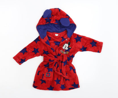 Disney Boys Red Geometric Fleece Kimono Robe Size 3-6 Months  - Mickey Mouse