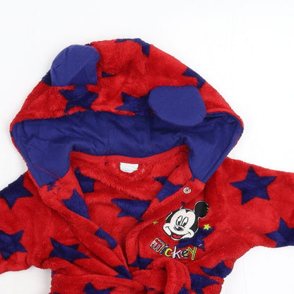 Disney Boys Red Geometric Fleece Kimono Robe Size 3-6 Months  - Mickey Mouse