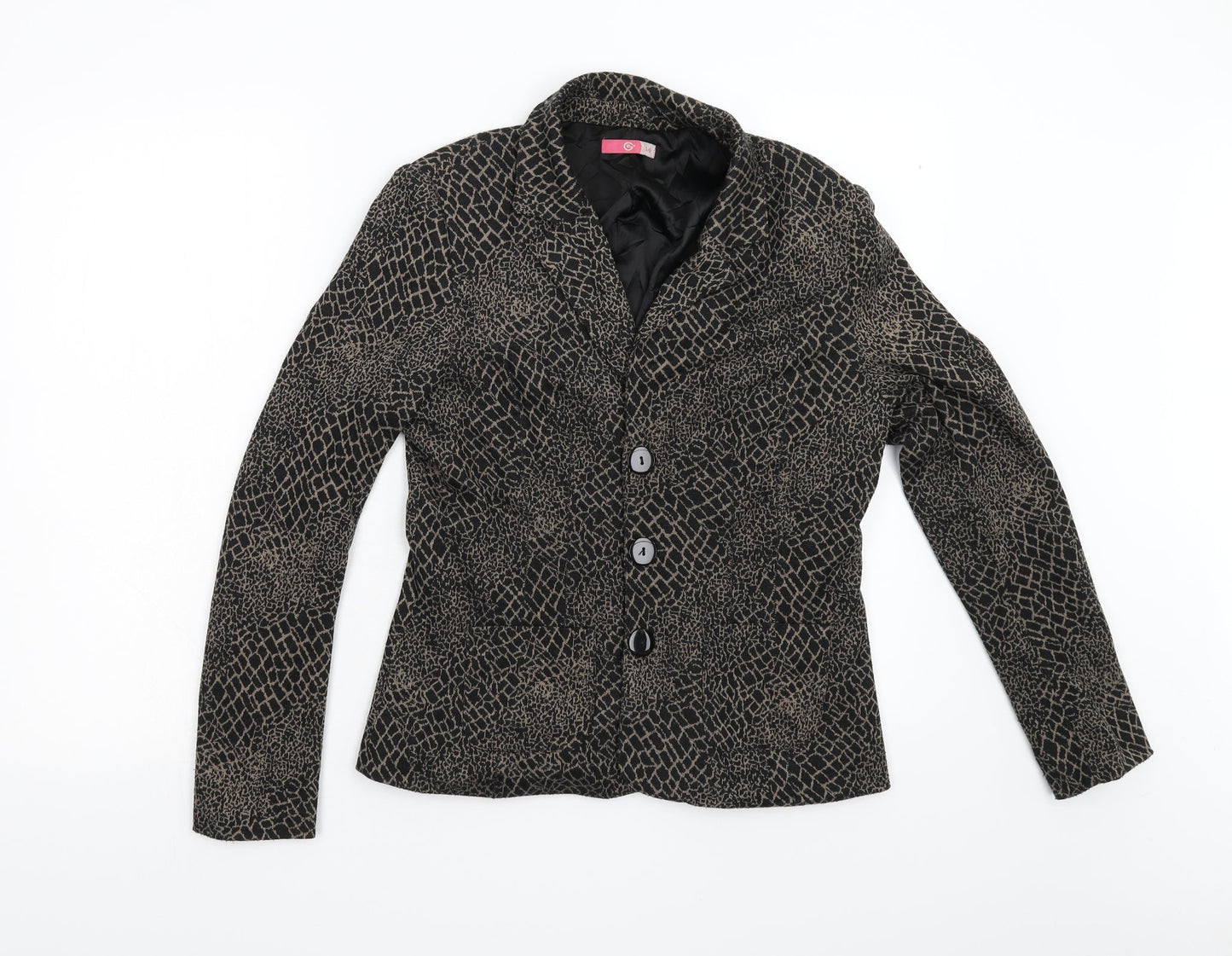e@m Womens Black Animal Print  Jacket  Size 14