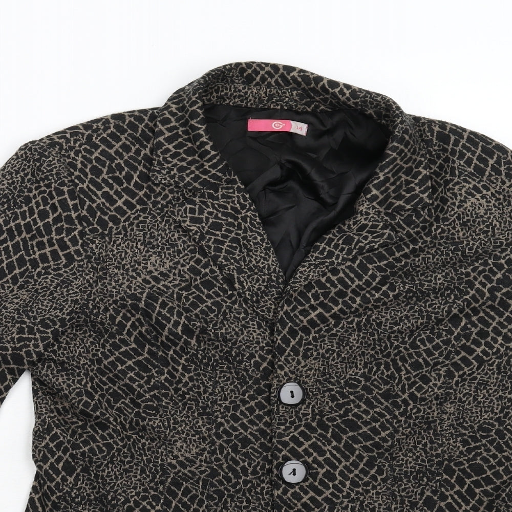 e@m Womens Black Animal Print  Jacket  Size 14