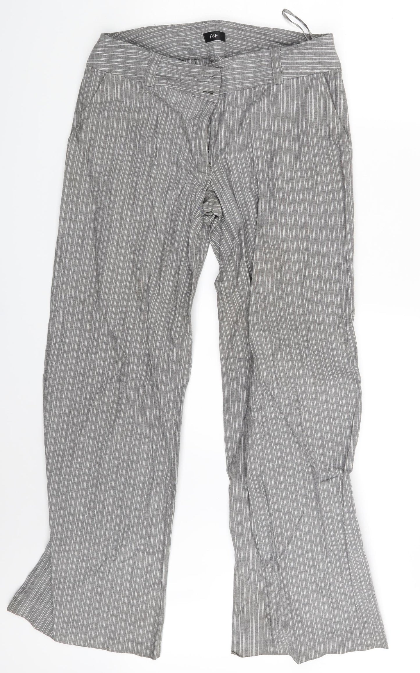 F&F Womens Grey Striped  Sweatpants Trousers Size 12 L29 in