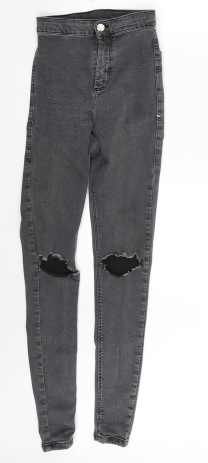 Topshop Womens Grey  Denim Skinny Jeans One Size L34 in