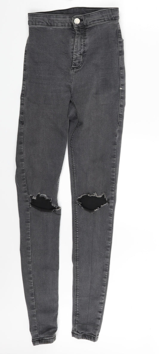 Topshop Womens Grey  Denim Skinny Jeans One Size L34 in