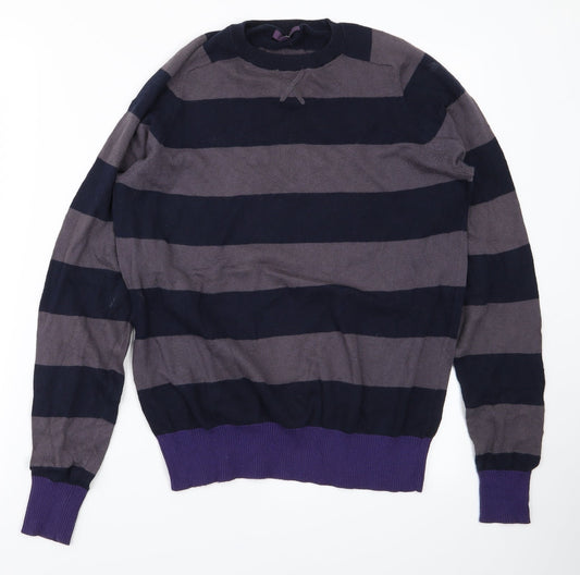 Refectory Mens Grey Striped Knit Pullover Jumper Size S