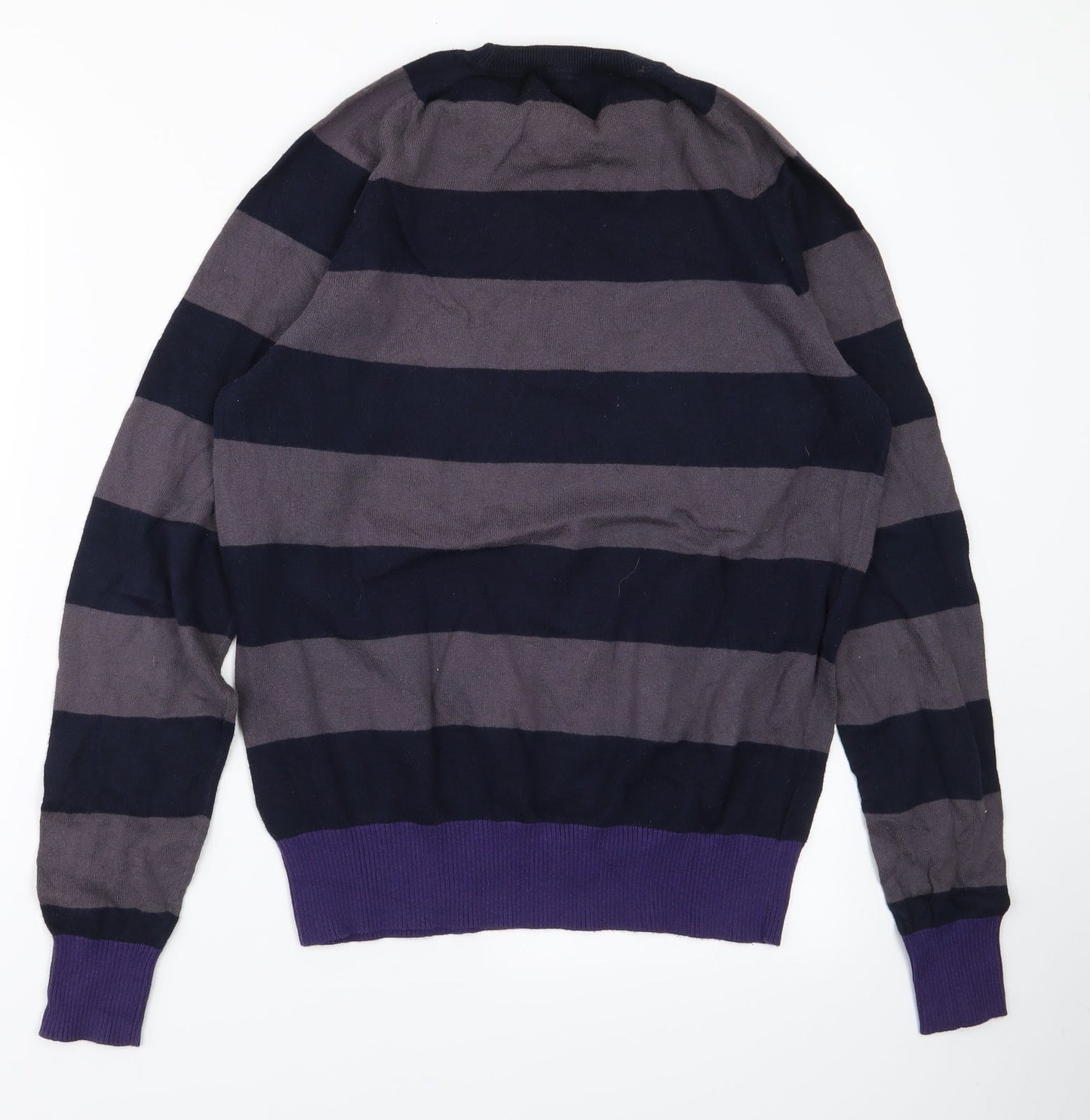 Refectory Mens Grey Striped Knit Pullover Jumper Size S