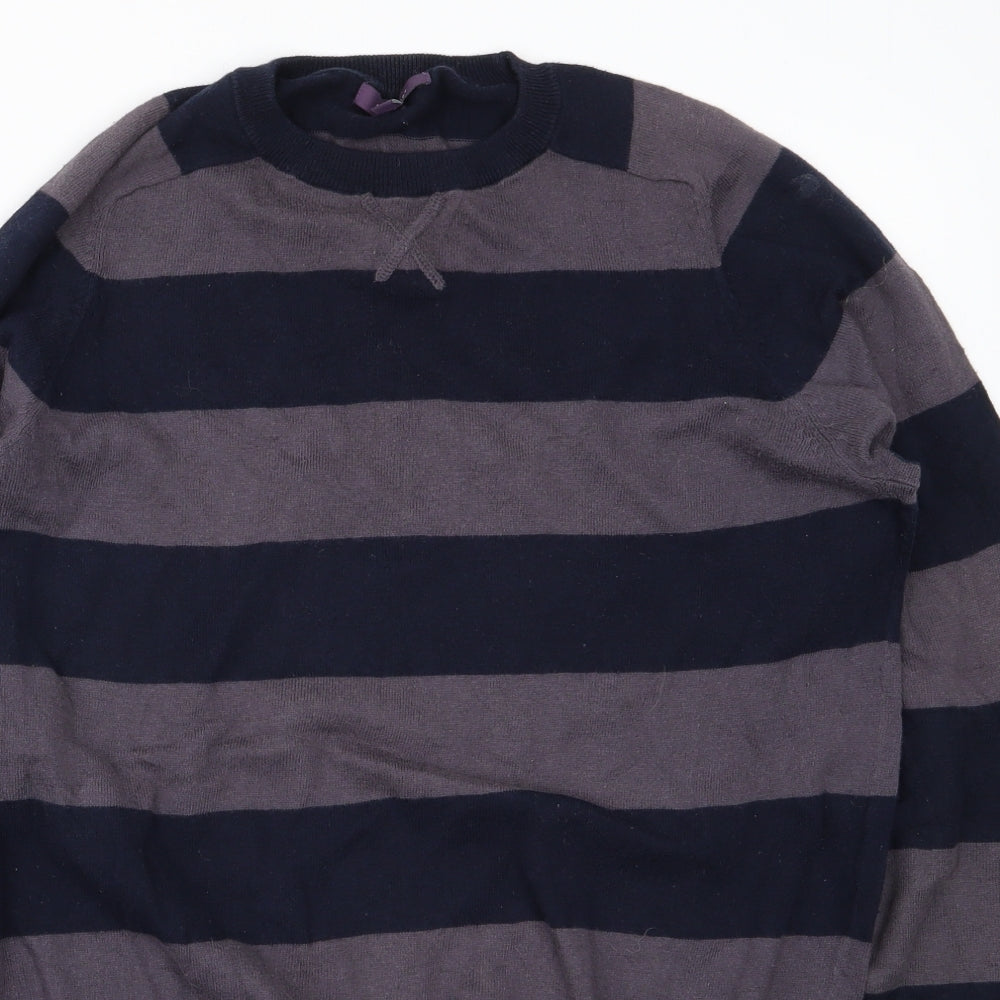 Refectory Mens Grey Striped Knit Pullover Jumper Size S