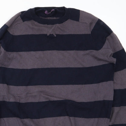 Refectory Mens Grey Striped Knit Pullover Jumper Size S