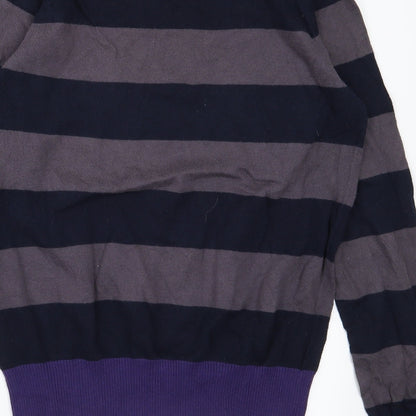 Refectory Mens Grey Striped Knit Pullover Jumper Size S