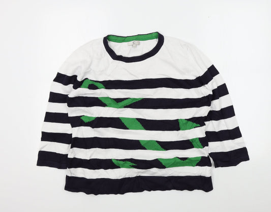 cc Womens White Striped  Pullover Jumper Size L