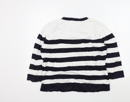 cc Womens White Striped  Pullover Jumper Size L