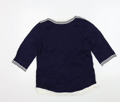 Womens UK Size M text Blue Pullover Jumper