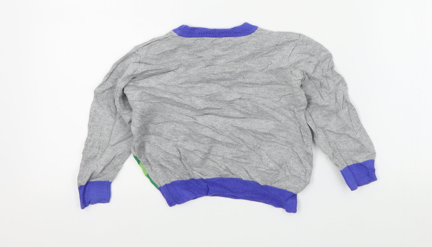 Nutmeg Boys Grey Colourblock  Pullover Jumper Size 36 Months  - dinasour