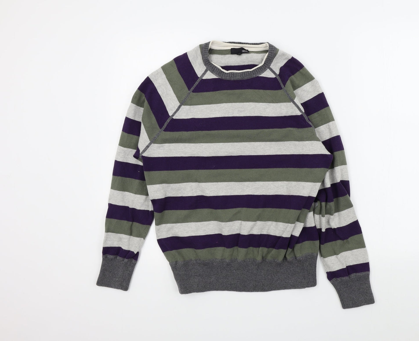 NEXT Mens Green Striped  Henley Jumper Size M