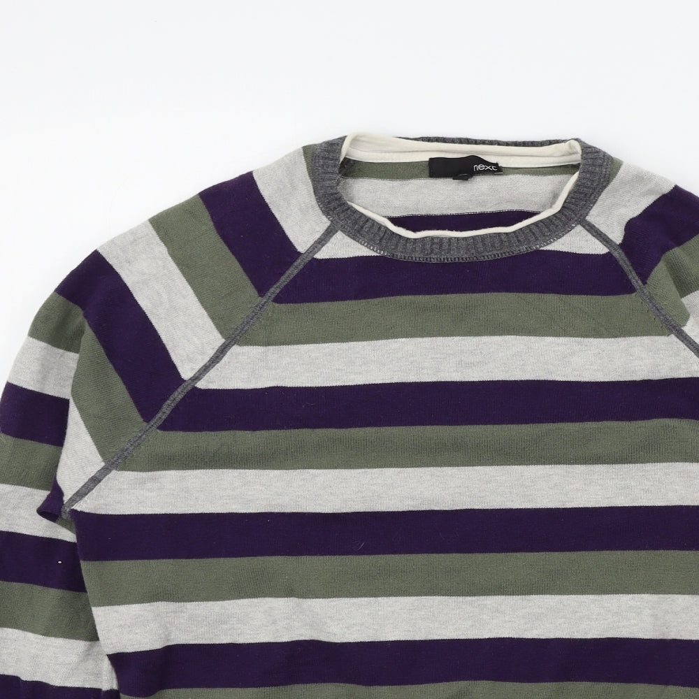 NEXT Mens Green Striped  Henley Jumper Size M