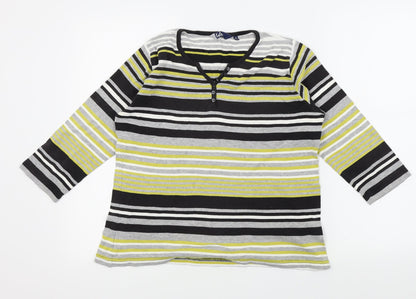 hle Womens Grey Striped  Basic T-Shirt Size M