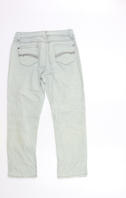 Womens UK Size 10 Preworn Regular Fit Cropped Blue Jeans
