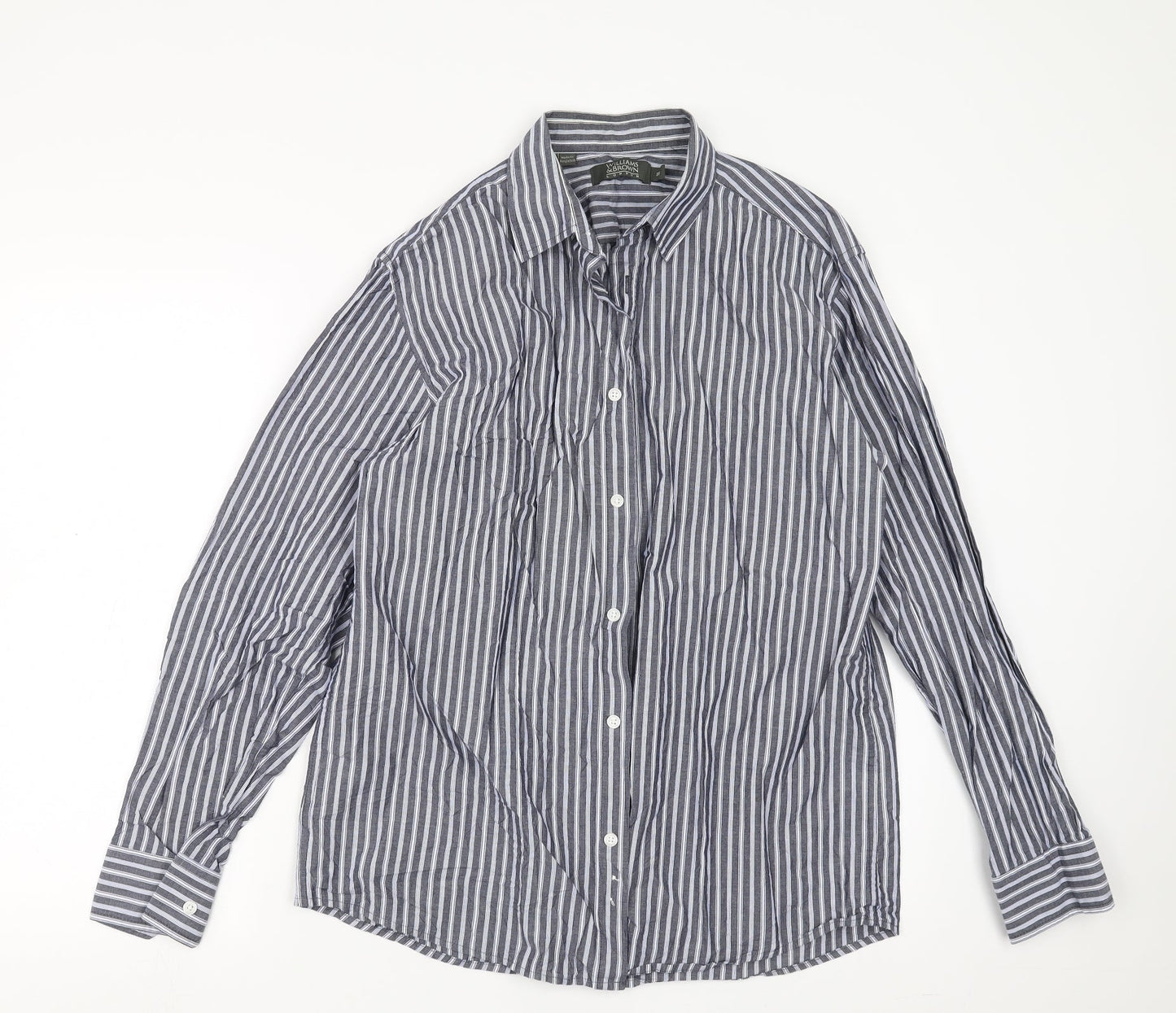 Williams & Brown Mens Blue Striped   Button-Up Size 16