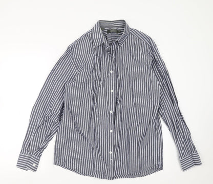 Williams & Brown Mens Blue Striped   Button-Up Size 16