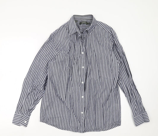 Williams & Brown Mens Blue Striped   Button-Up Size 16